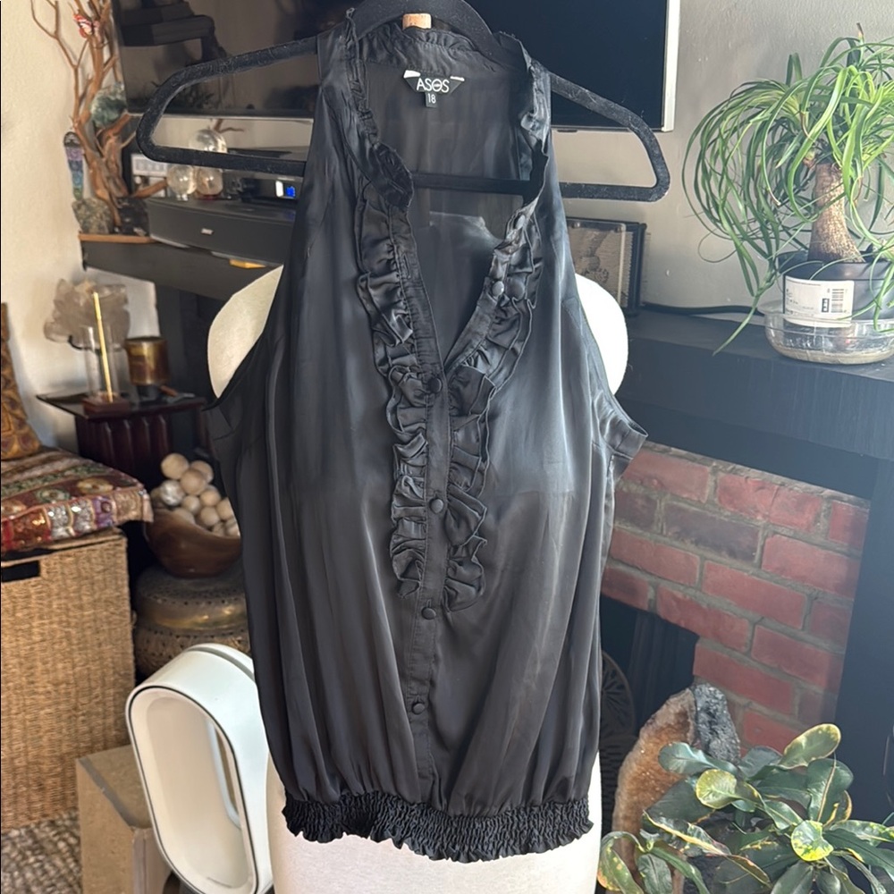 ASOS Black Ruffled Sleeveless Blouse